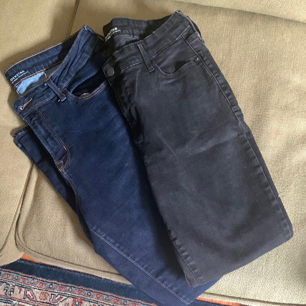 Set of 2 rock star skinny high waist Old Navy jeans size 14 dark blue and black